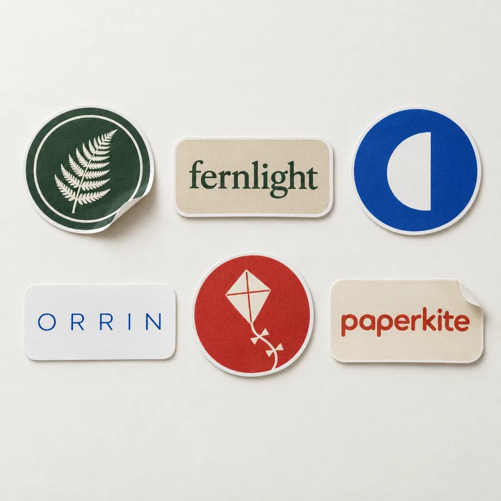 Six die-cut vinyl stickers for fernlight, Orrin and Paperkite